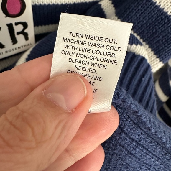 NWT KERRI ROSENTHAL knit striped embroidered font graphic V neck knit sweater M - Picture 7 of 12